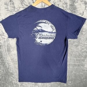 Waikiki Hawaii Mens T-Shirt Size‎ S Blue Graphic Souvenir Beach Est 1905